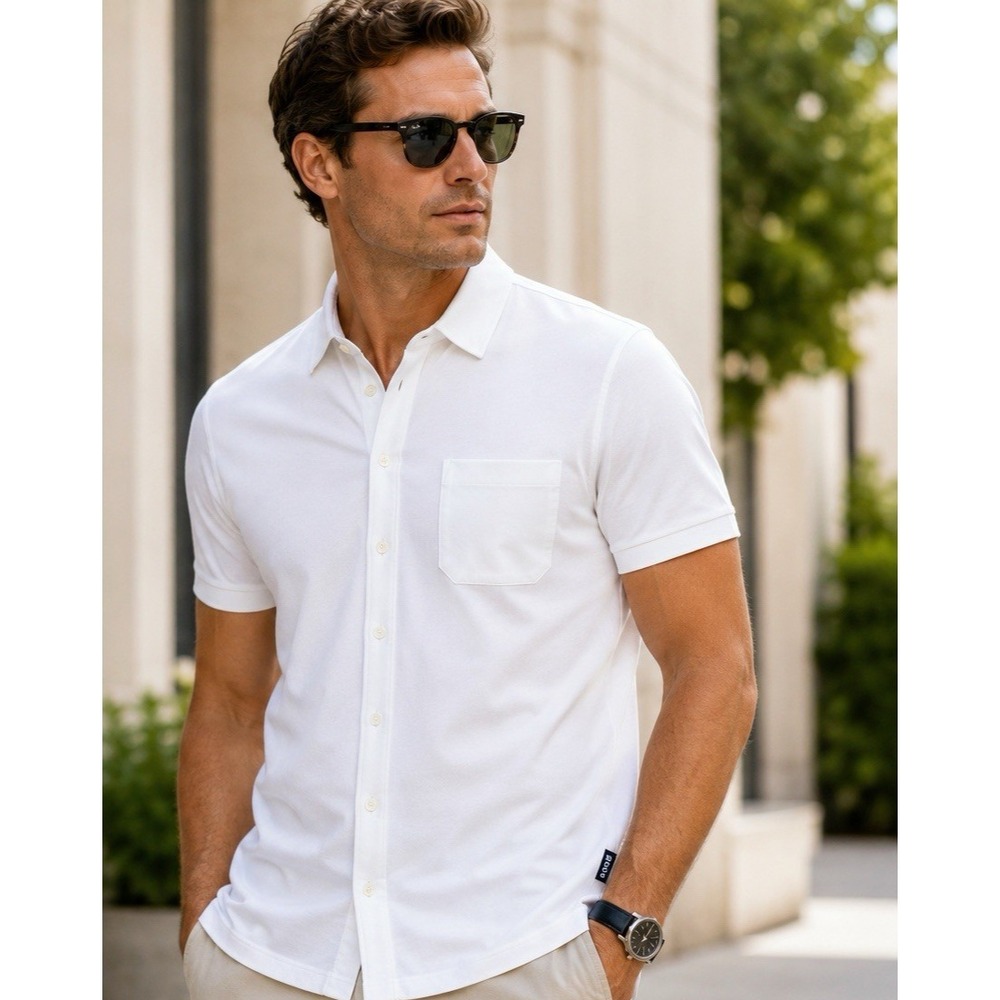 BOSS Hugo Boss Sz M White Mercerized Cotton Slim Fit Button Polo Shirt Pocket NW
